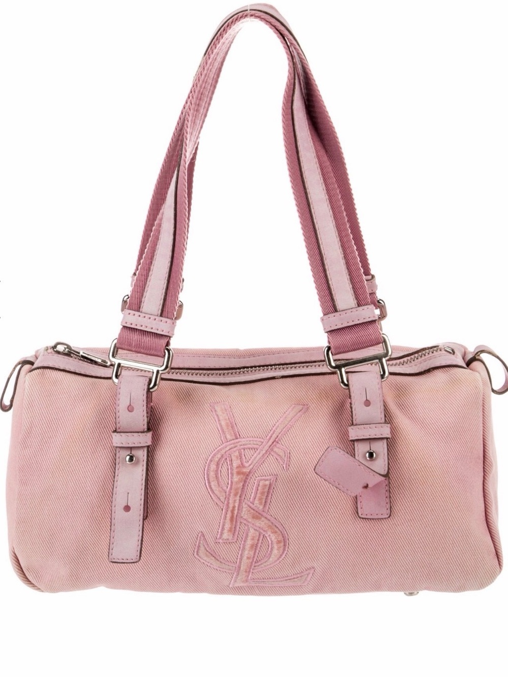 Saint Laurent Dusty Pink Canvas Shoulder Bag with Embroidered Logo